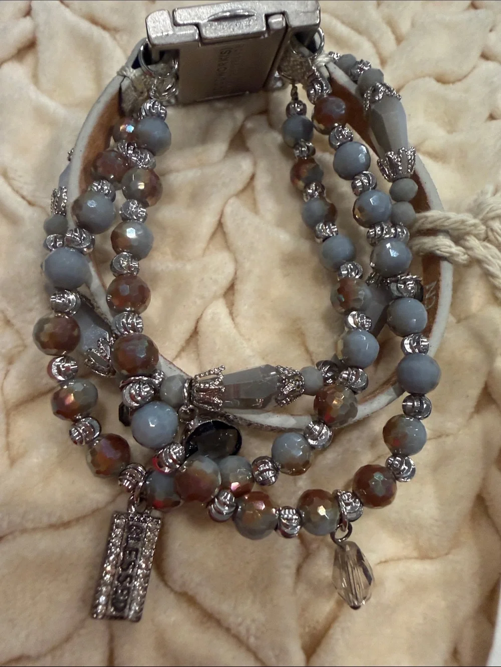 Good Works Gray Multi-Strand Beaded Bracelet with Silver Accent Clasp